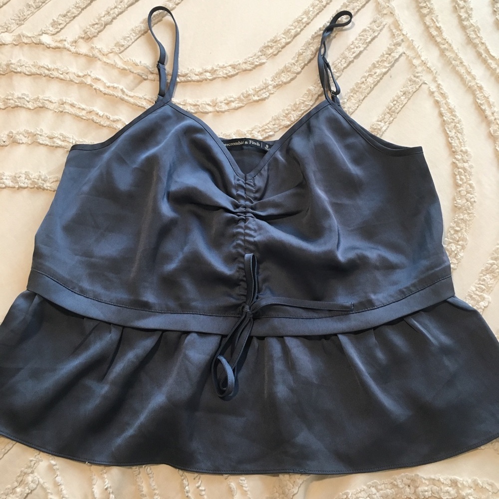 Abercrombie & Fitch Navy Satin Ruched Drawstring Cami